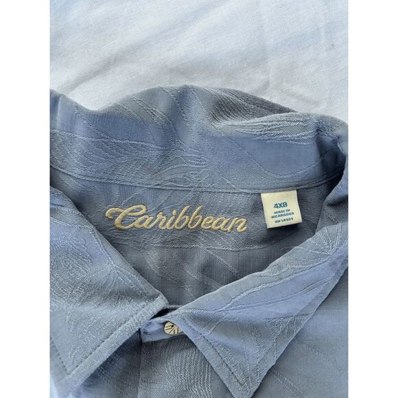 Men's Caribbean Textured Button Down Shirt Lot Size 4XB, Peach/Blue - Picture 9 of 11